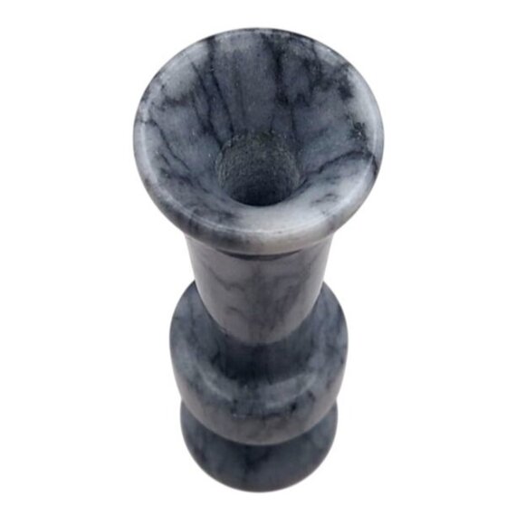 Vintage Carved Polished Miniature Marble Bud Vase Grey w/ Black Veins - Picture 2 of 5